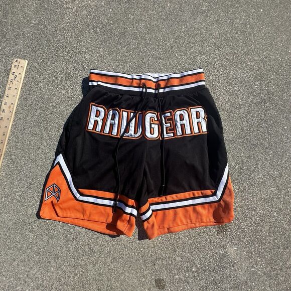Rawgear Basketball Shorts Mens Large Black Orange Embroidery Spellout Gym Sports - Picture 1 of 7
